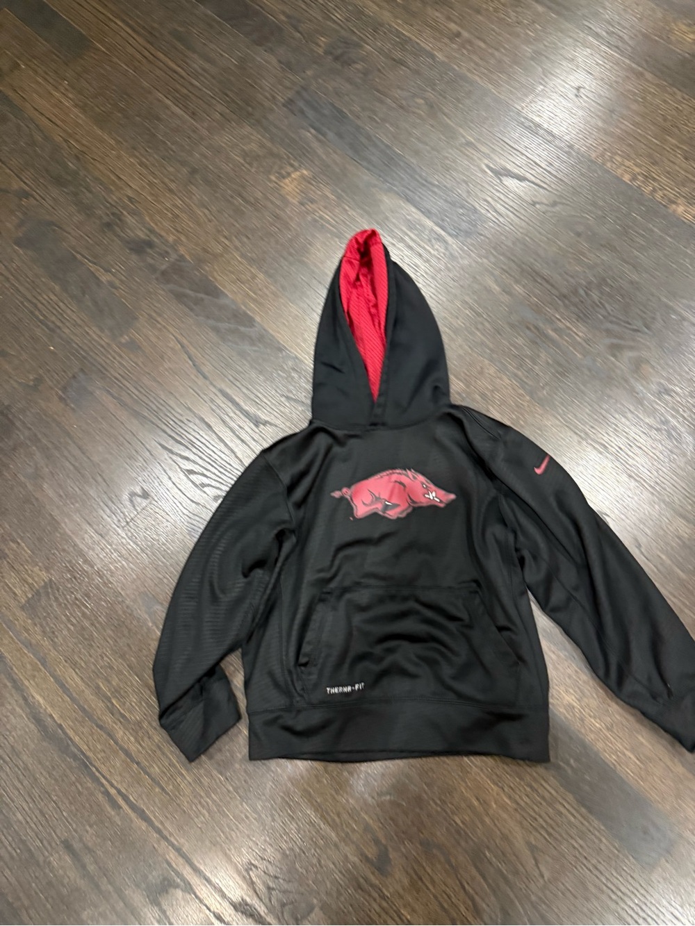 Nike Kids' Black Hoodie with Red Razorback Logo - small